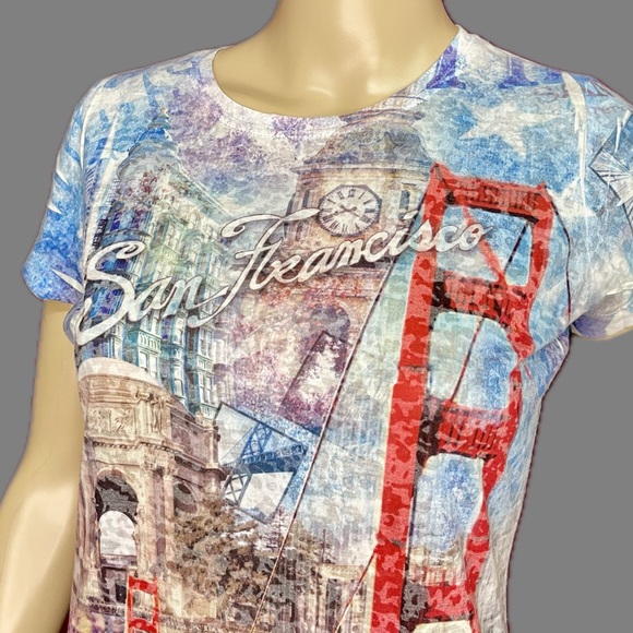 Iconic San Francisco Landmarks Golden Gate Allover Fitted Tee XL - Picture 2 of 7